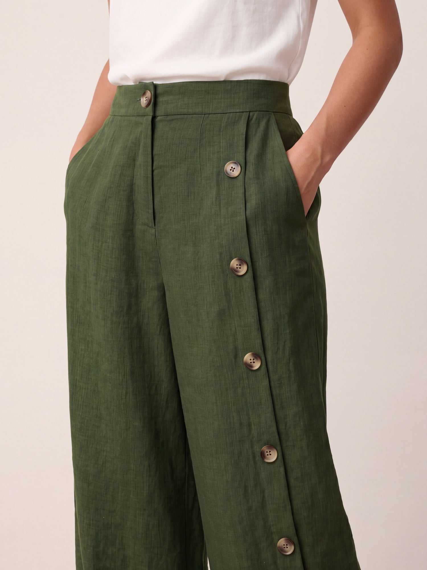 100% Linen Buttoned Slit-Hem Pants KATYA by LINTICO