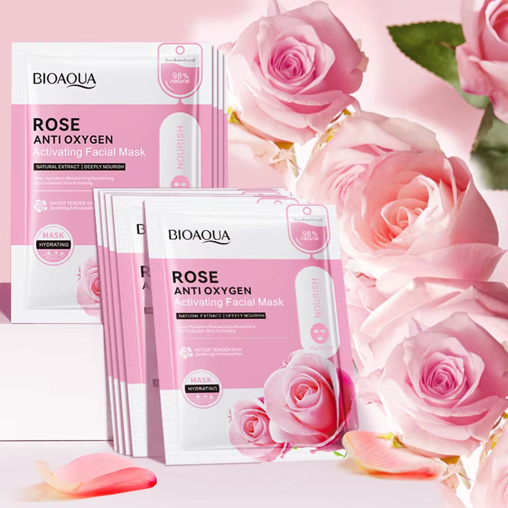 12Pc Rose Flower Extract Face Mask Korean Whitening Sheet Mask Moisturizing Mask Nourishing Skincare Facial Korean Fresh Product by Korean Skin Care