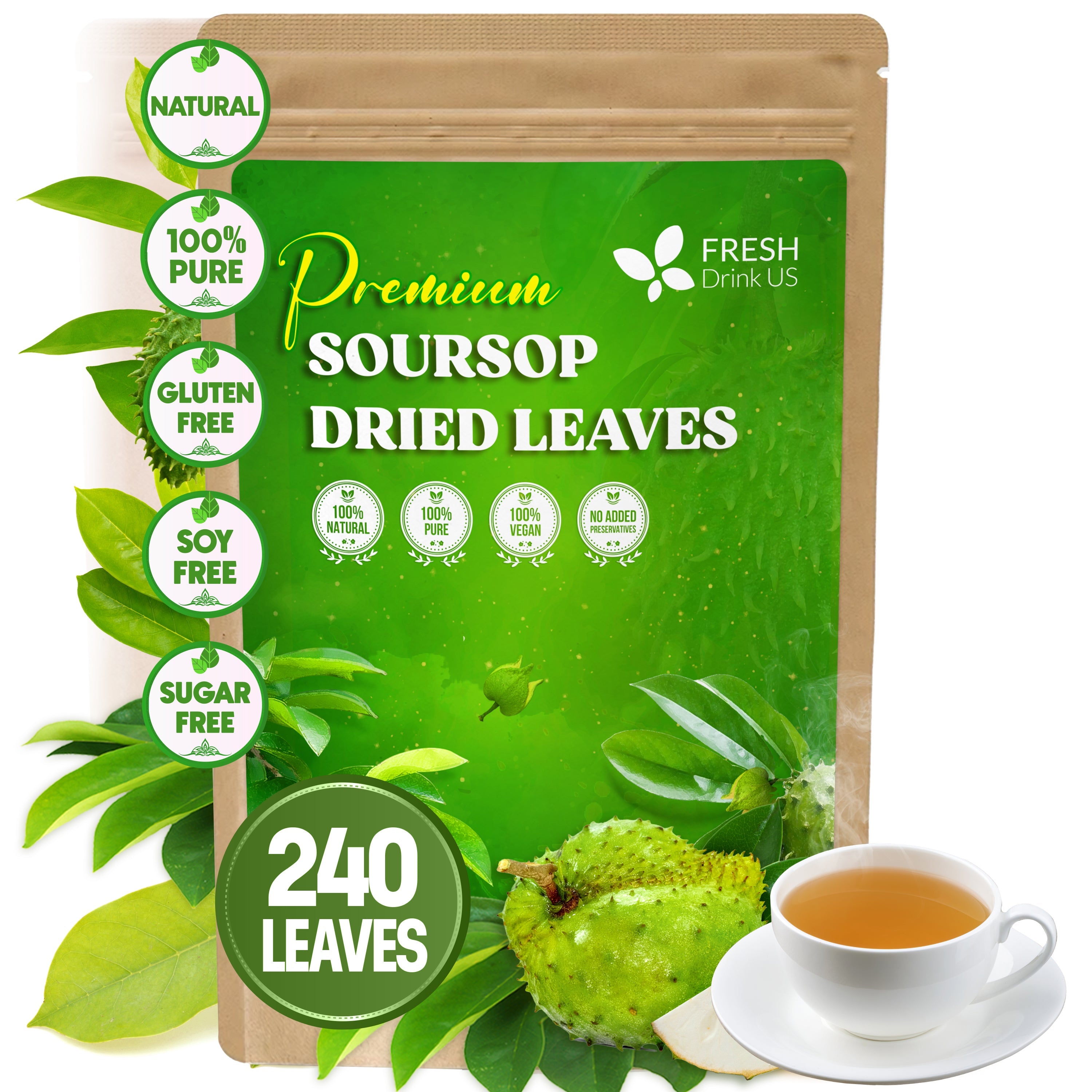 Premium Soursop Leaves Tea bags, Dried Soursop Leaves, Soursop Leaf Powder, Guanabana Leaves Tea, Hoja Guanabana Tea by FreshDrinkUS - Natural and Premium Herbal Tea