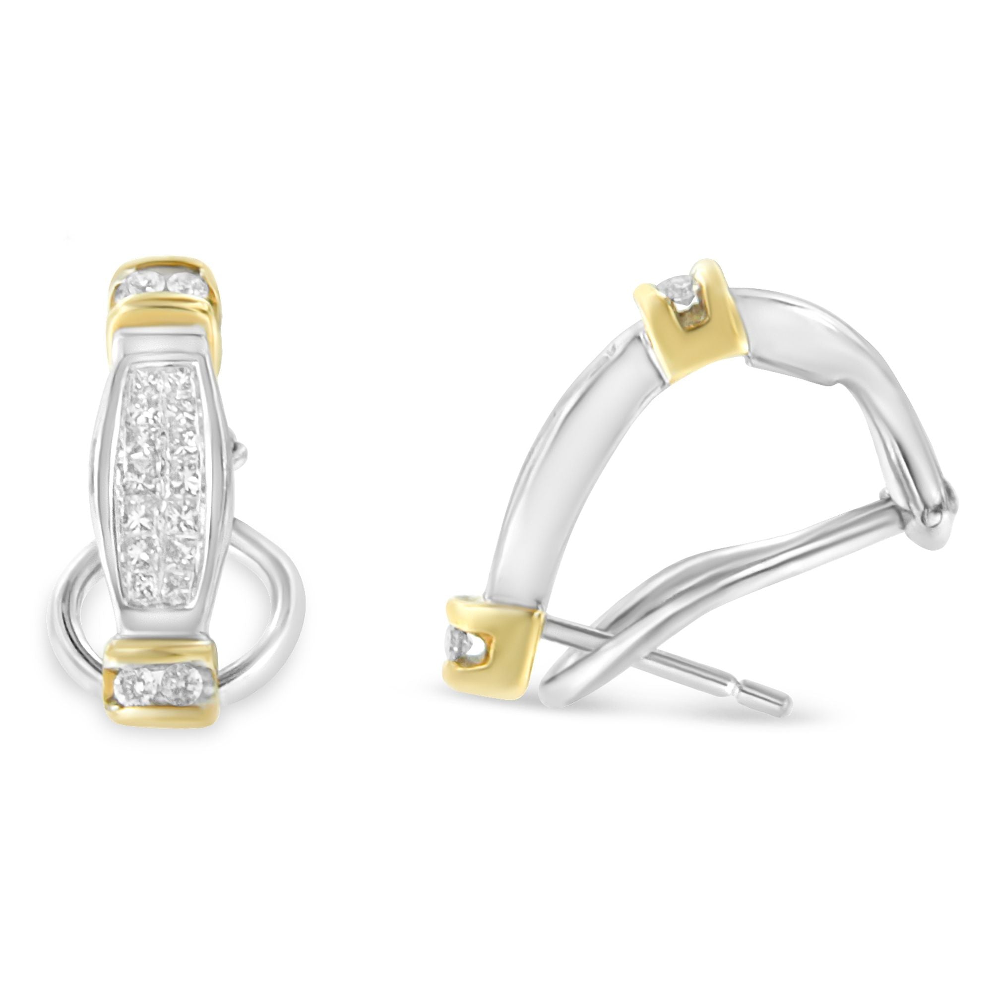 14K Two-Toned Gold Round and Princess Cut Diamond Earrings (0.5 cttw, H-I Color, SI2-I1 Clarity) by Bids.com