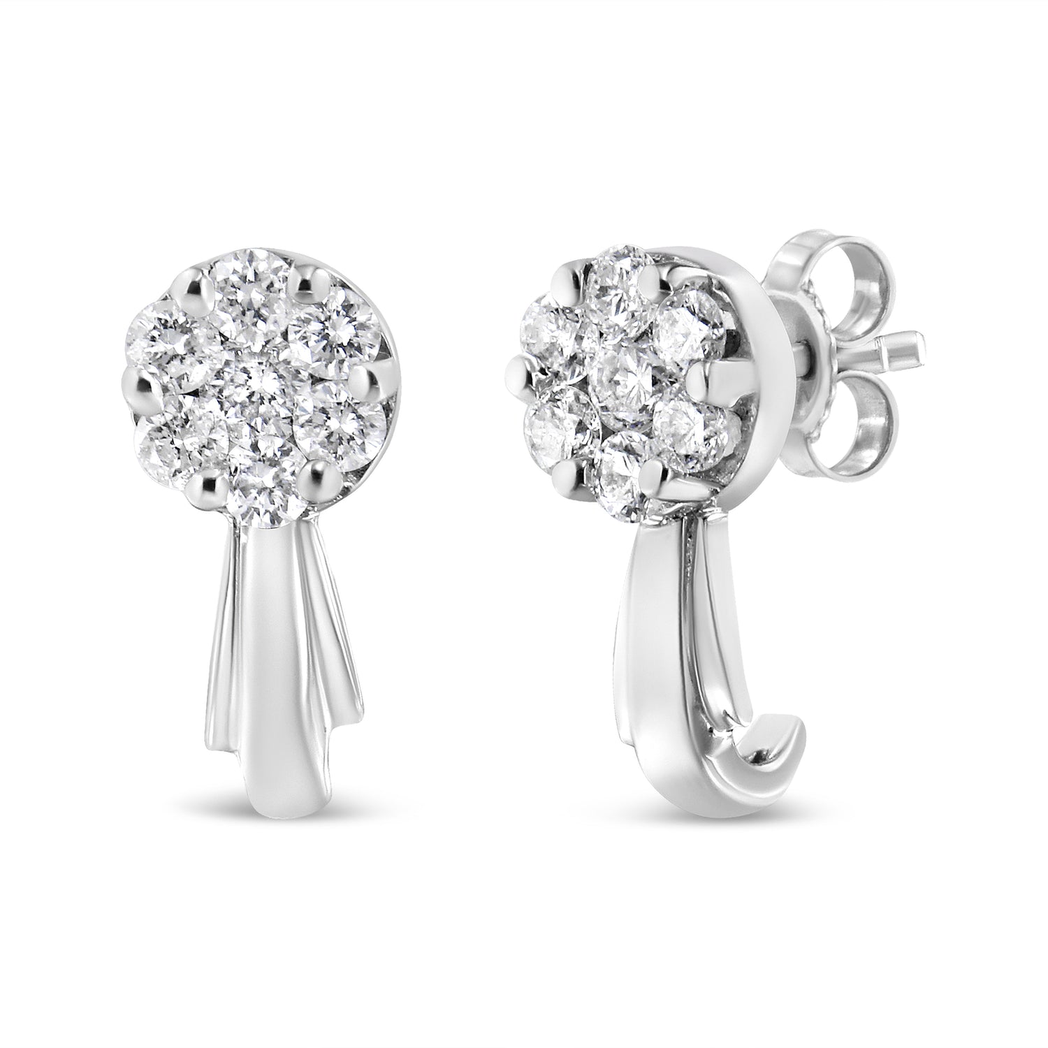 14K White Gold 3/4 Cttw Diamond Floral Cluster Drop and Dangle Stud Earrings (H-I Color, I1-I2 Clarity)
