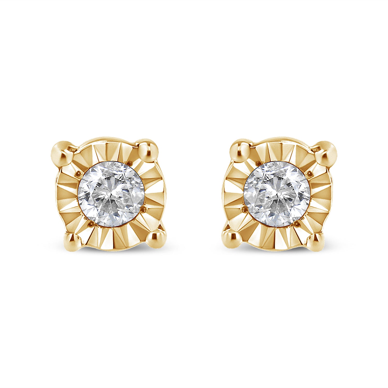 10K Yellow Gold Plated .925 Sterling Silver 1/10 Cttw Round Brilliant-Cut Diamond Miracle-Set Stud Earrings (J-K Color, I3 Clarity)