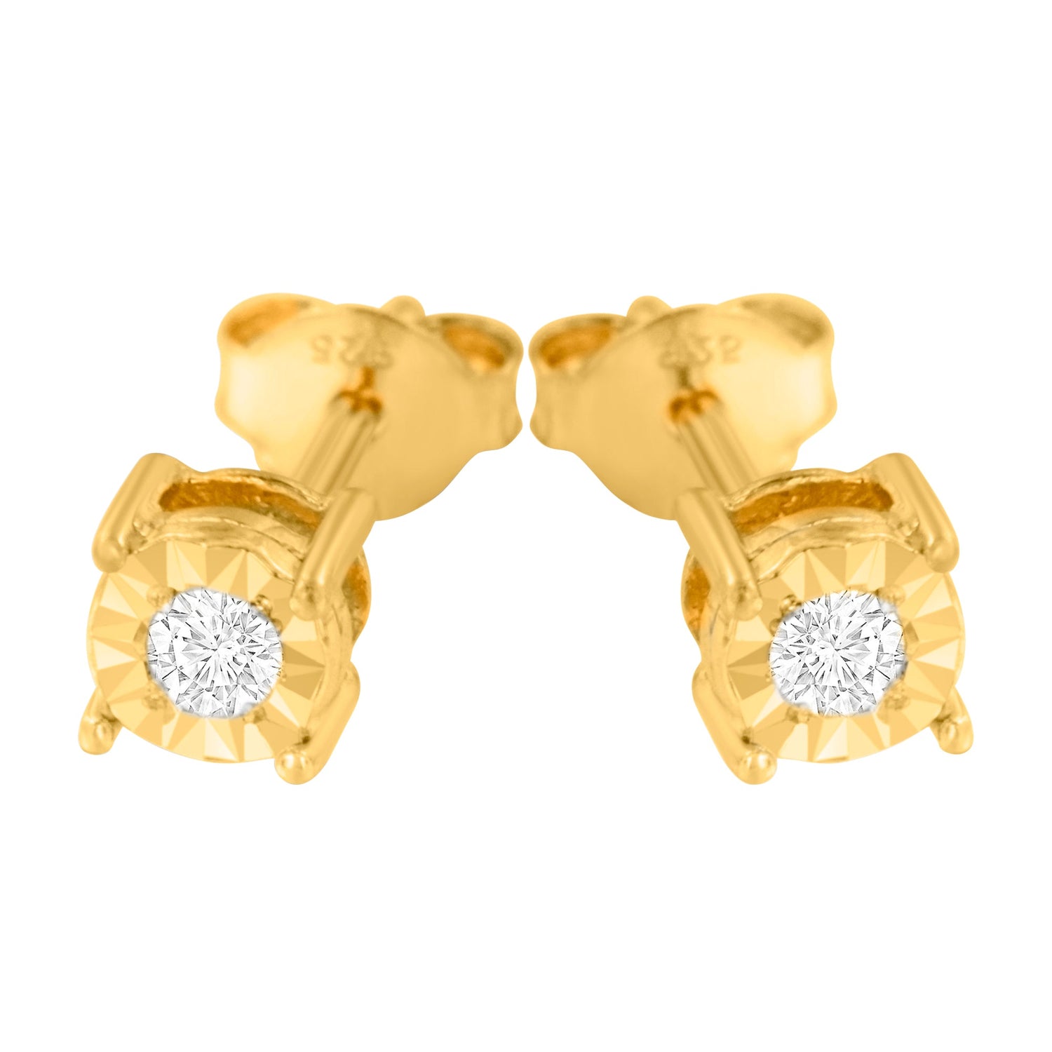 10K Yellow Gold Plated .925 Sterling Silver 1/10 Cttw Round Brilliant-Cut Diamond Miracle-Set Stud Earrings (J-K Color, I3 Clarity)