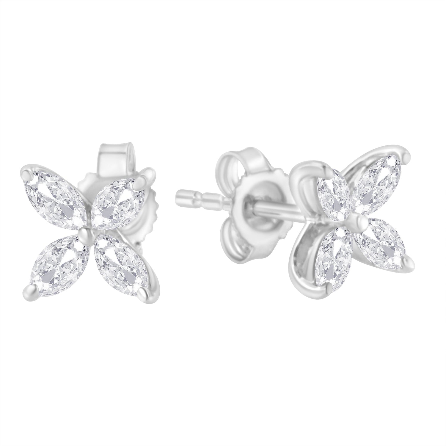 14K White Gold 1/2 Cttw Marquise Diamond 8 Stone Floral Leaf Stud Earrings (H-I Color, SI1-SI2 Clarity)