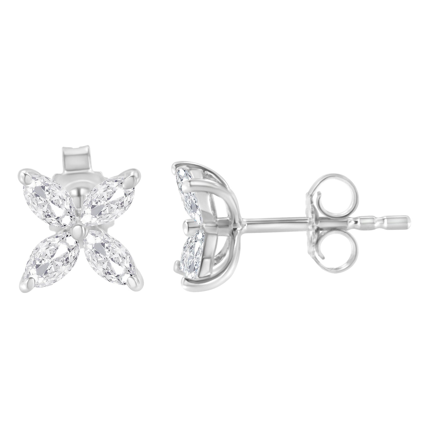 14K White Gold 1/2 Cttw Marquise Diamond 8 Stone Floral Leaf Stud Earrings (H-I Color, SI1-SI2 Clarity)