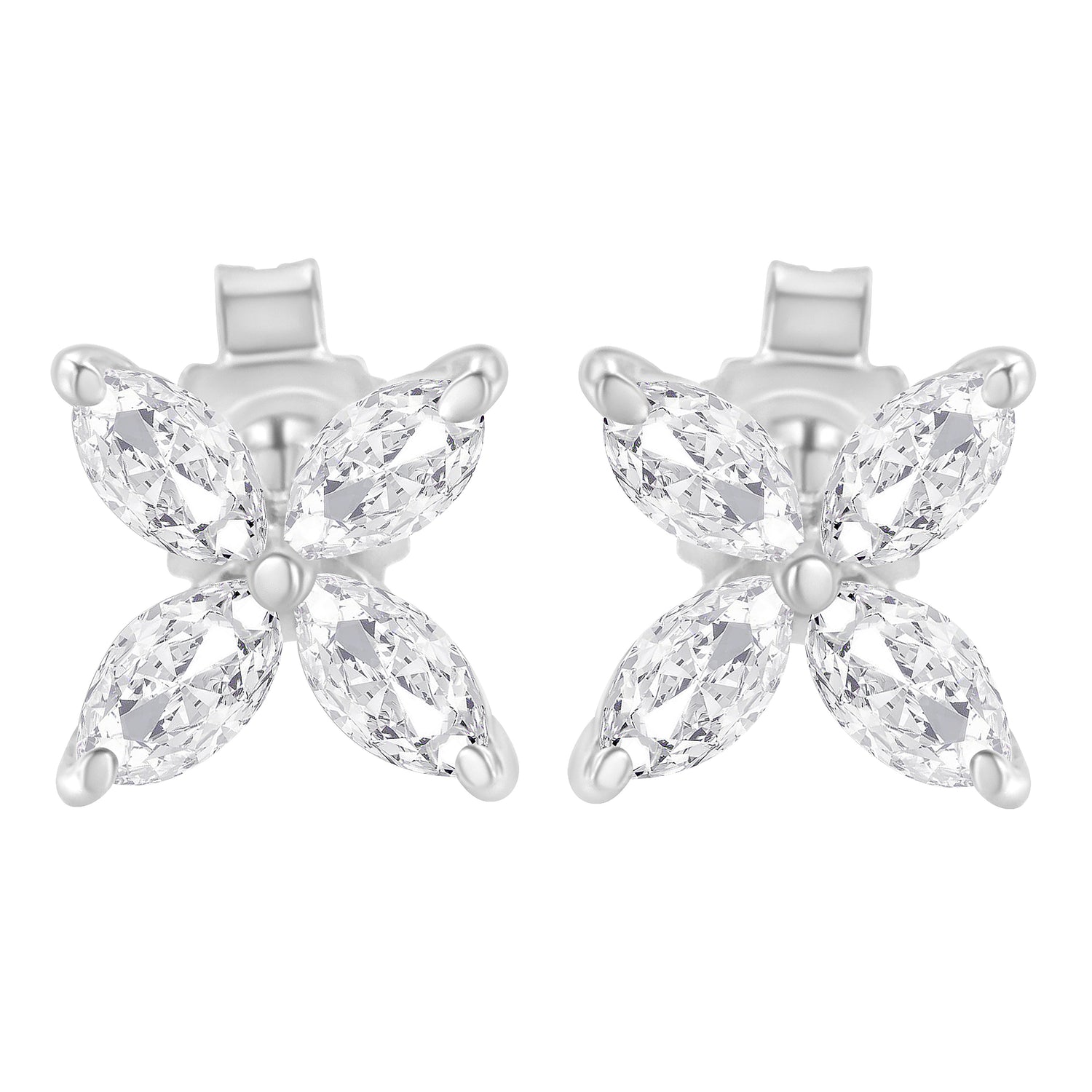 14K White Gold 1/2 Cttw Marquise Diamond 8 Stone Floral Leaf Stud Earrings (H-I Color, SI1-SI2 Clarity)