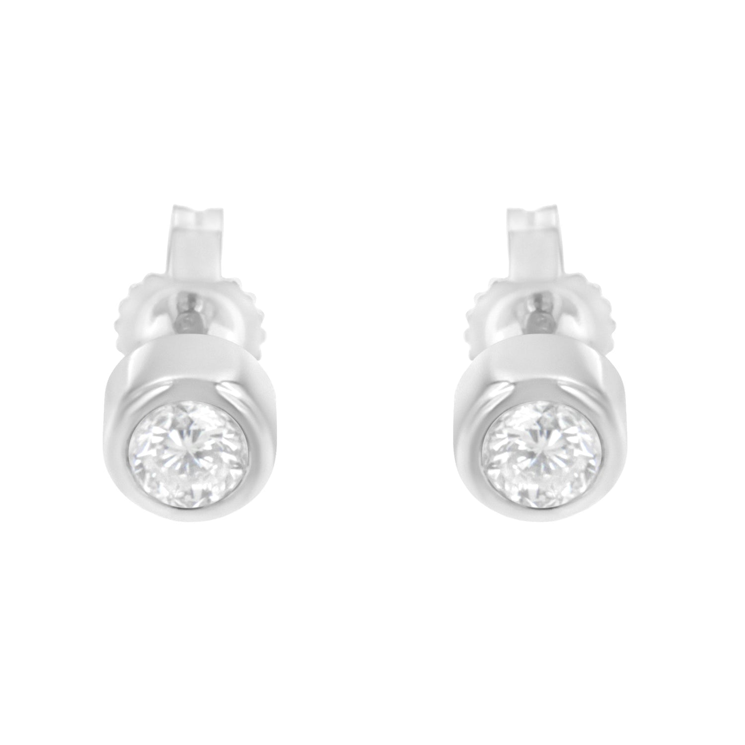 10K White Gold 0.30 Cttw Round Brilliant-Cut Near Colorless Diamond Bezel-Set Stud Earrings (H-I Color, I1-I2 Clarity)