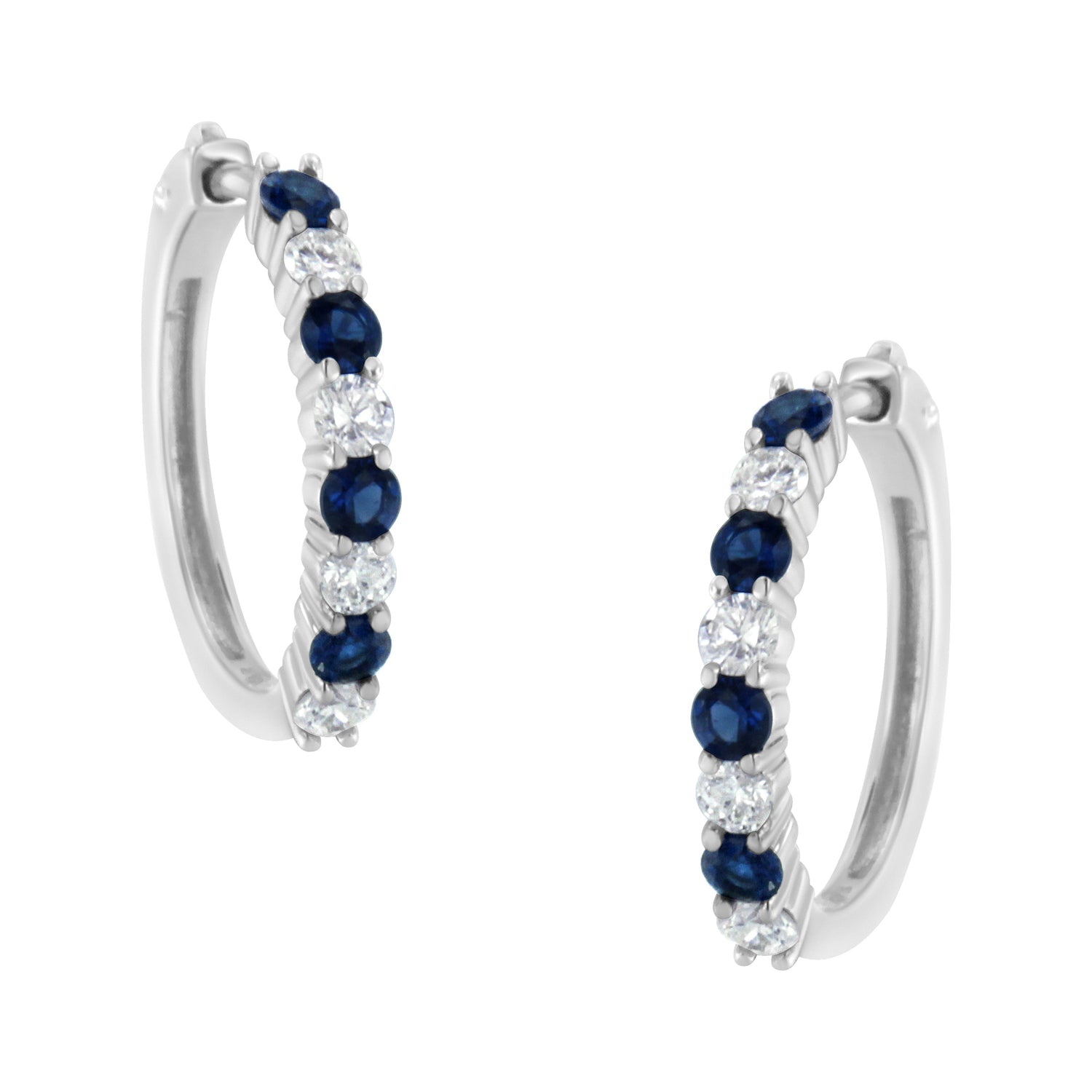 10K White Gold, Â½ Cttw Diamond, &amp; Â½ Cttw Lab-Grown Blue Sapphire Leverback Hoop Earrings (H-I Color, I1-I2 Clarity)