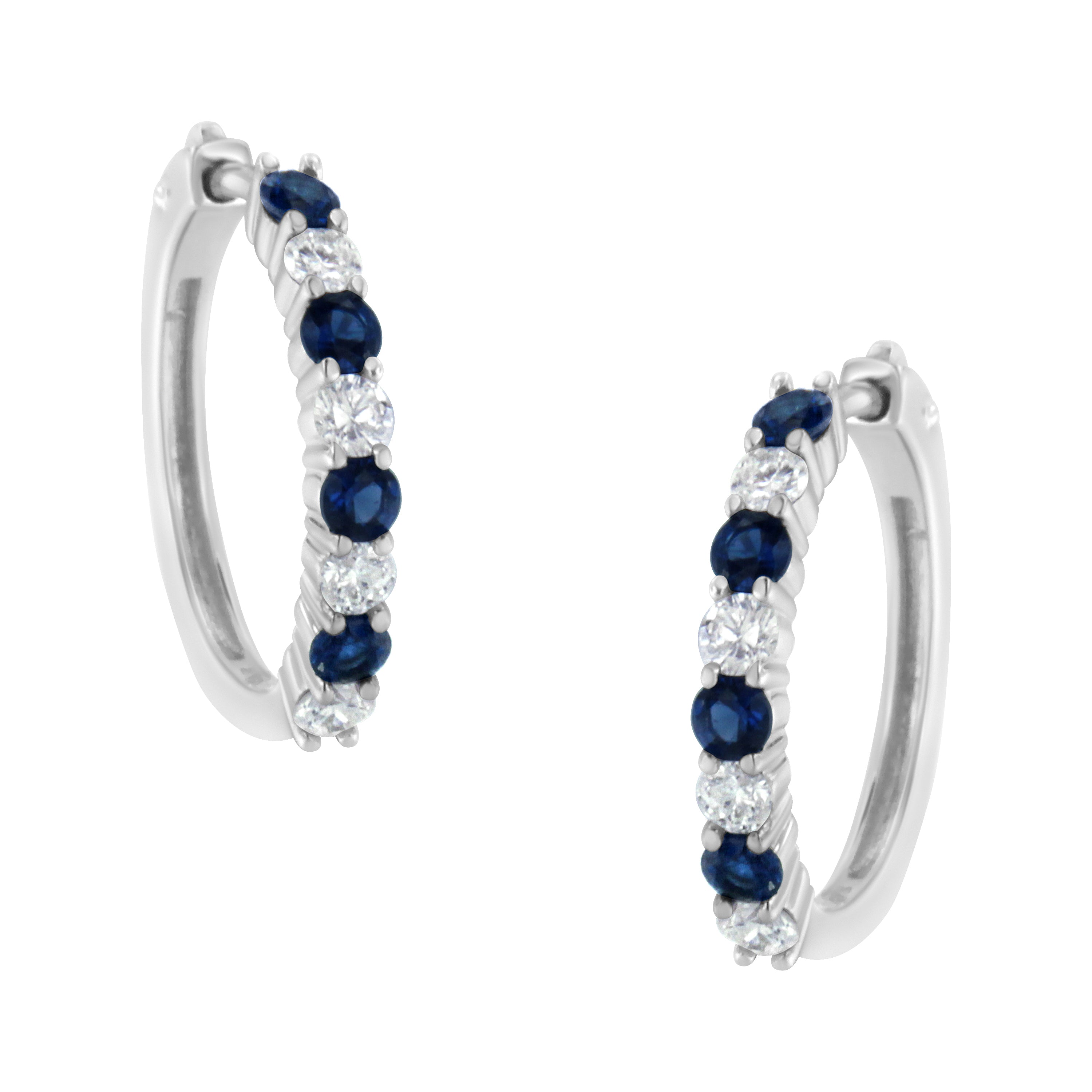 10K White Gold, Â½ Cttw Diamond, &amp; Â½ Cttw Lab-Grown Blue Sapphire Leverback Hoop Earrings (H-I Color, I1-I2 Clarity)