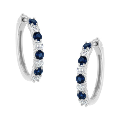 10K White Gold, Â½ Cttw Diamond, &amp; Â½ Cttw Lab-Grown Blue Sapphire Leverback Hoop Earrings (H-I Color, I1-I2 Clarity)