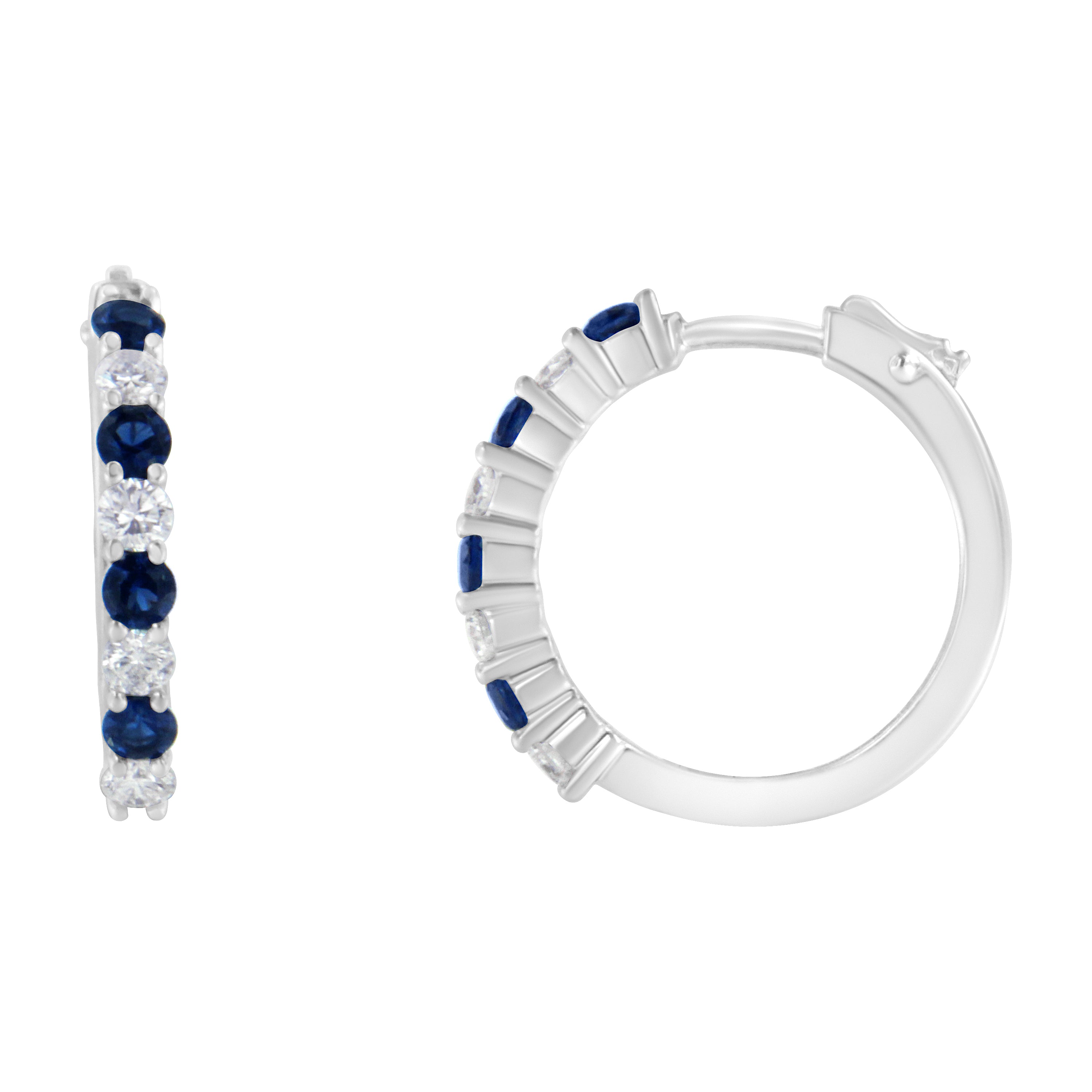 10K White Gold, Â½ Cttw Diamond, &amp; Â½ Cttw Lab-Grown Blue Sapphire Leverback Hoop Earrings (H-I Color, I1-I2 Clarity)