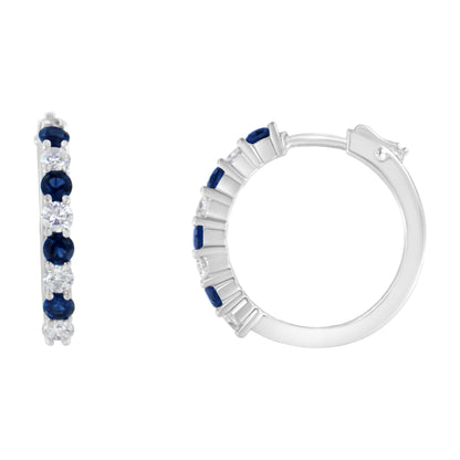 10K White Gold, Â½ Cttw Diamond, &amp; Â½ Cttw Lab-Grown Blue Sapphire Leverback Hoop Earrings (H-I Color, I1-I2 Clarity)