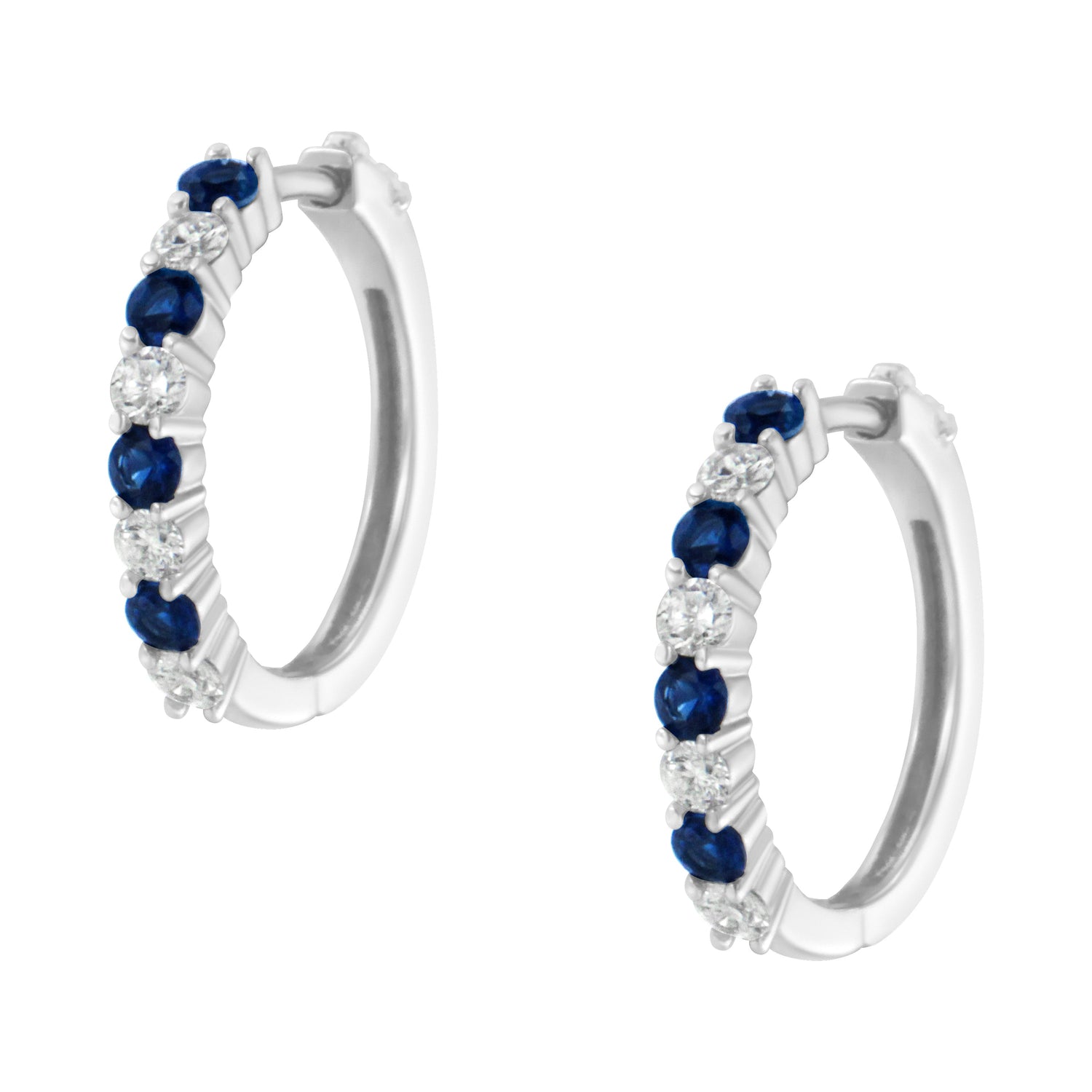 10K White Gold, Â½ Cttw Diamond, &amp; Â½ Cttw Lab-Grown Blue Sapphire Leverback Hoop Earrings (H-I Color, I1-I2 Clarity)