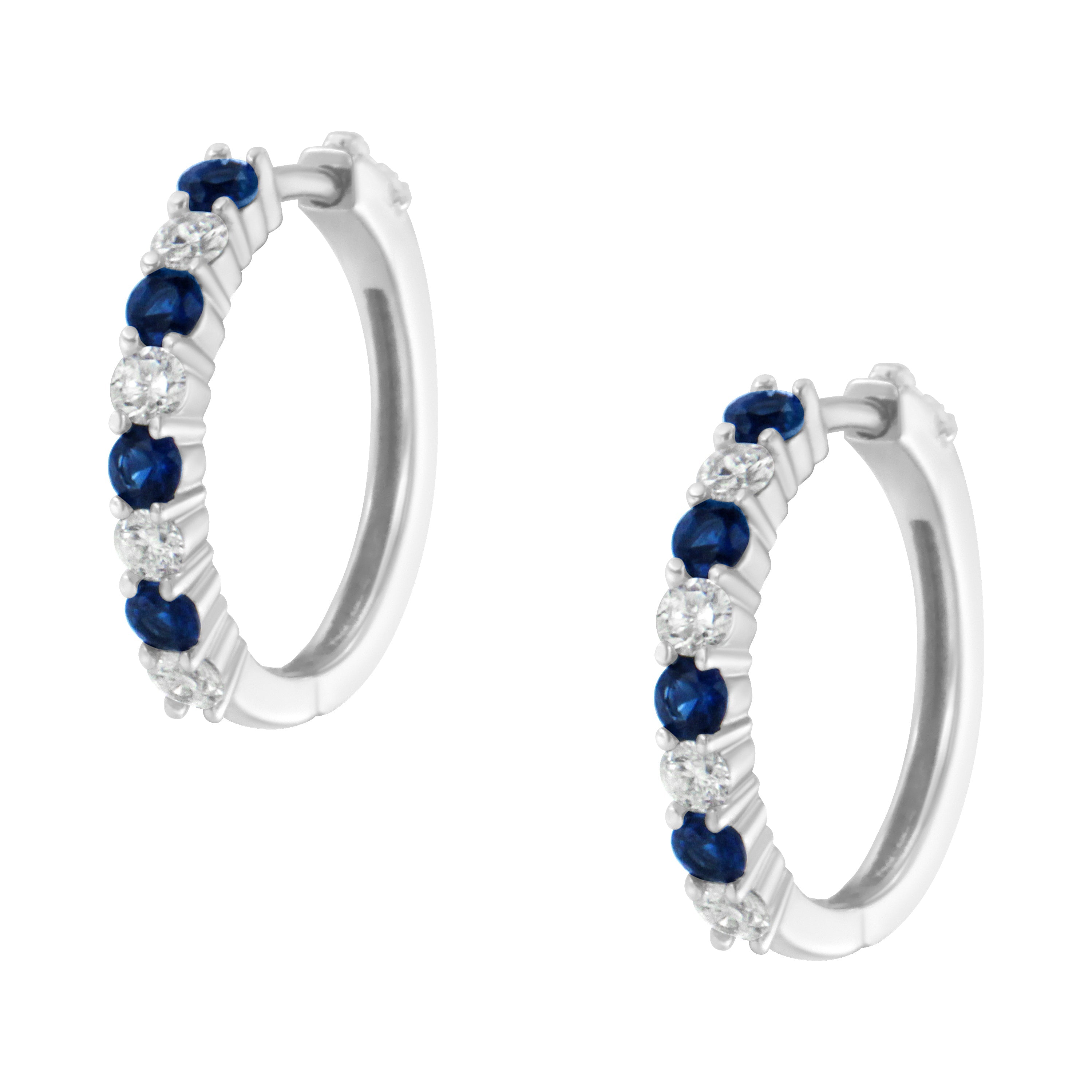 10K White Gold, Â½ Cttw Diamond, &amp; Â½ Cttw Lab-Grown Blue Sapphire Leverback Hoop Earrings (H-I Color, I1-I2 Clarity)
