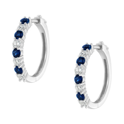 10K White Gold, Â½ Cttw Diamond, &amp; Â½ Cttw Lab-Grown Blue Sapphire Leverback Hoop Earrings (H-I Color, I1-I2 Clarity)