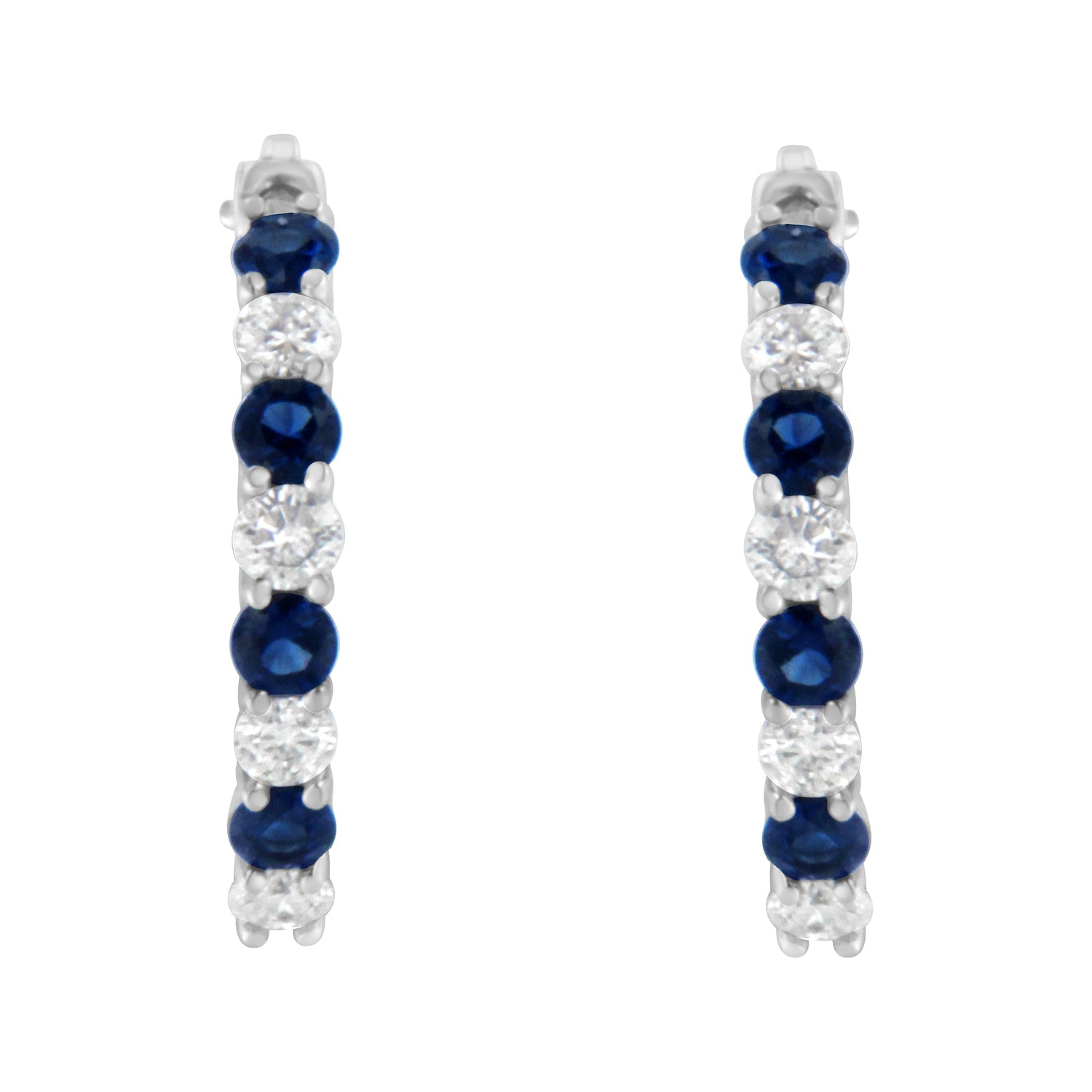 10K White Gold, Â½ Cttw Diamond, &amp; Â½ Cttw Lab-Grown Blue Sapphire Leverback Hoop Earrings (H-I Color, I1-I2 Clarity)