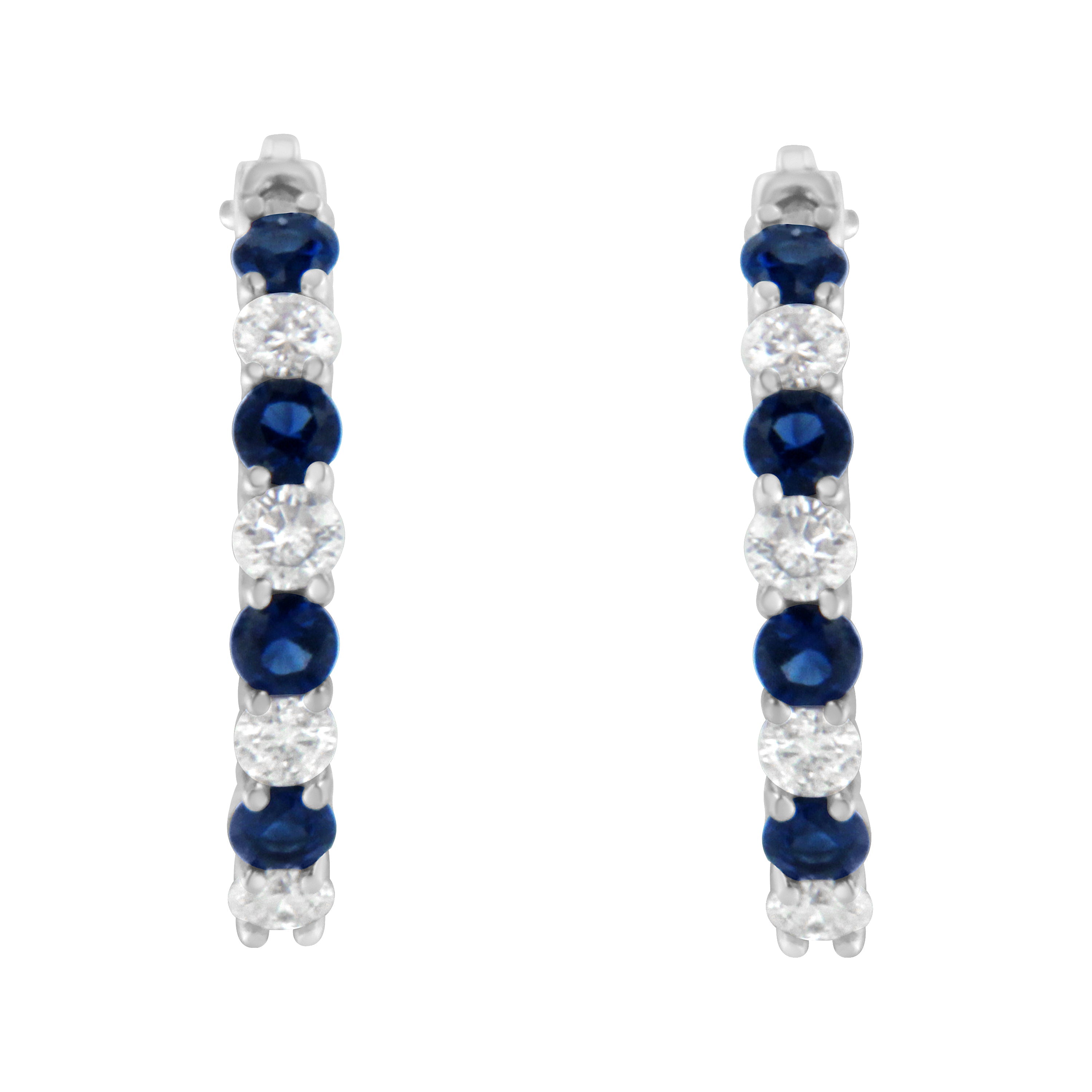 10K White Gold, Â½ Cttw Diamond, &amp; Â½ Cttw Lab-Grown Blue Sapphire Leverback Hoop Earrings (H-I Color, I1-I2 Clarity)