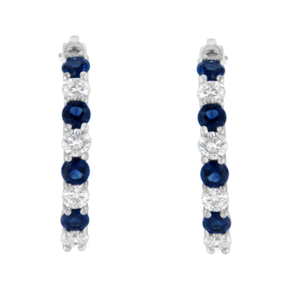 10K White Gold, Â½ Cttw Diamond, &amp; Â½ Cttw Lab-Grown Blue Sapphire Leverback Hoop Earrings (H-I Color, I1-I2 Clarity)