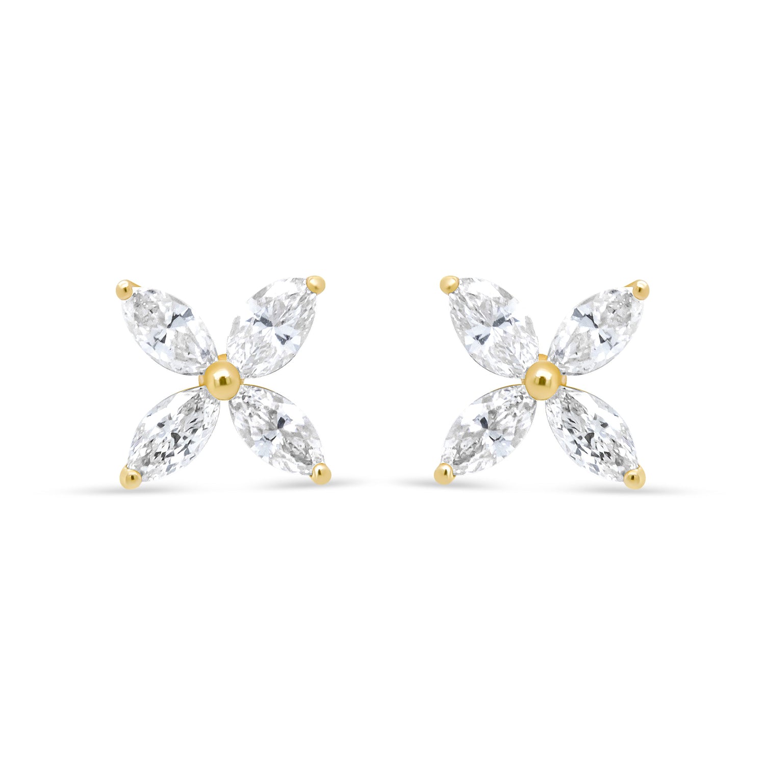 14K White Gold 1/2 Cttw Marquise Diamond 8 Stone Floral Leaf Stud Earrings (H-I Color, SI1-SI2 Clarity)