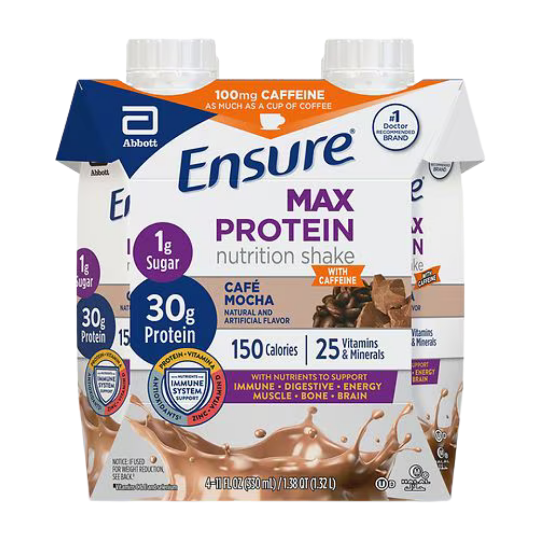 Ensure Max Protein Café Mocha Nutrition Shakes with Caffeine (4pk) by Farmacias Savia
