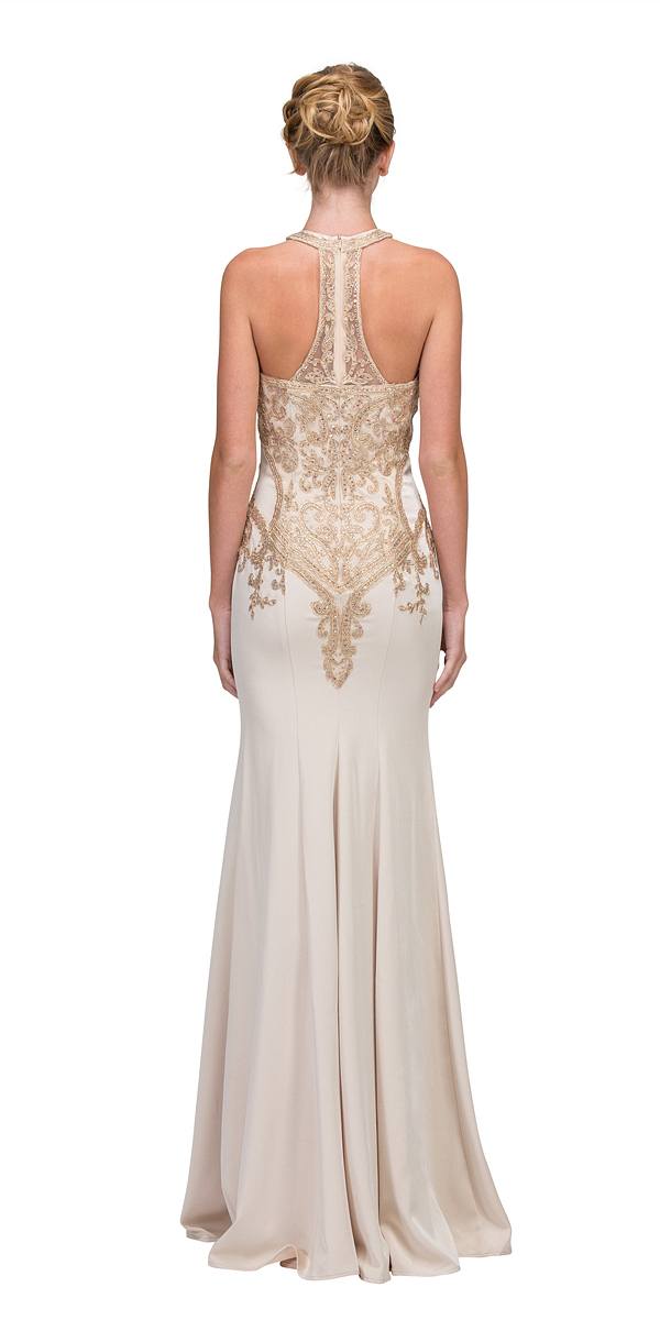CLEARANCE - Eureka 7033 Embroidered Halter Mermaid Long Dress Racer Back (Size Small) by DiscountDressShop