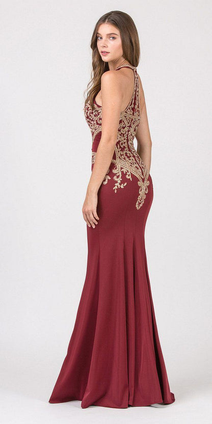 CLEARANCE - Eureka 7033 Embroidered Halter Mermaid Long Dress Racer Back (Size Small) by DiscountDressShop