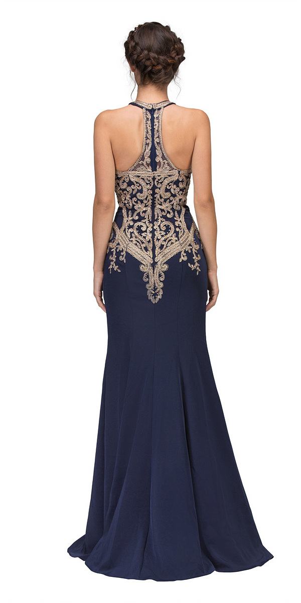 CLEARANCE - Eureka 7033 Embroidered Halter Mermaid Long Dress Racer Back (Size Small) by DiscountDressShop
