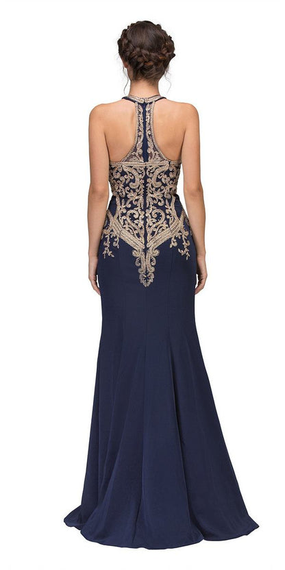 CLEARANCE - Eureka 7033 Embroidered Halter Mermaid Long Dress Racer Back (Size Small) by DiscountDressShop