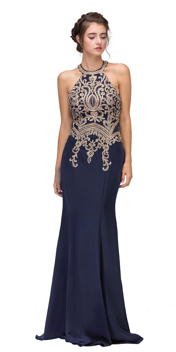 CLEARANCE - Eureka 7033 Embroidered Halter Mermaid Long Dress Racer Back (Size Small) by DiscountDressShop