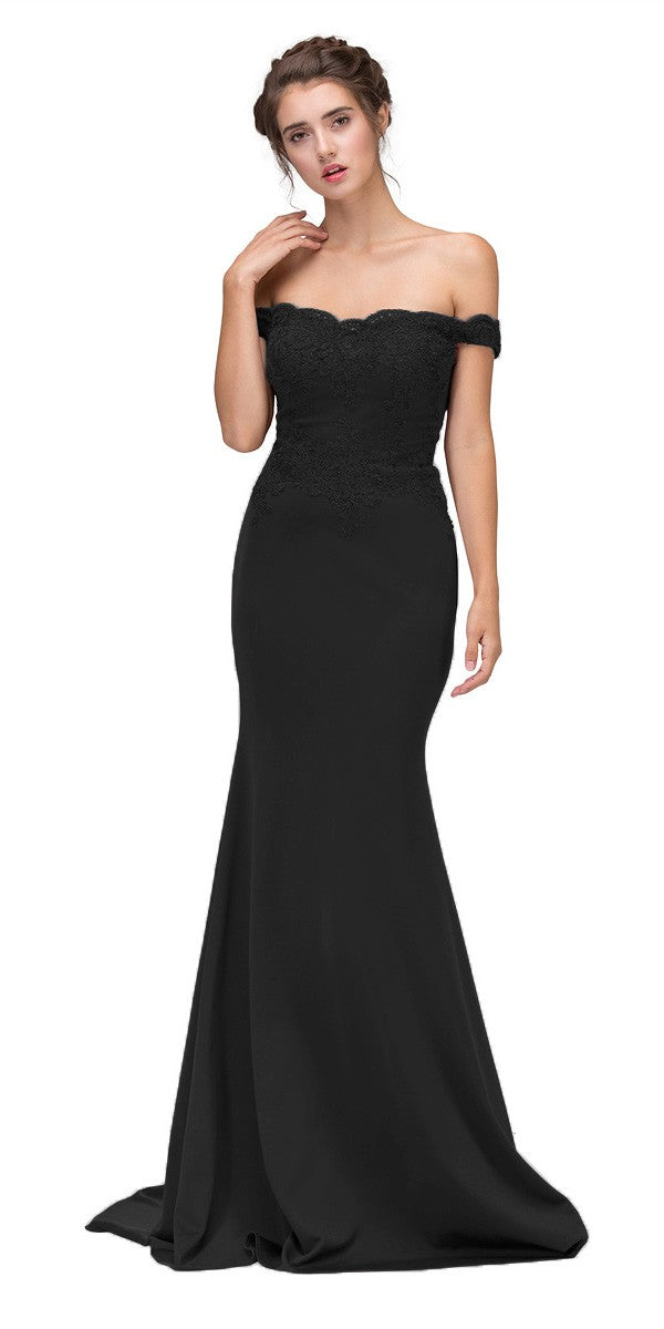 CLEARANCE - Eureka 7100 Lace Appliqued Bodice Long Dress Off-Shoulder (Size 2XL) by DiscountDressShop