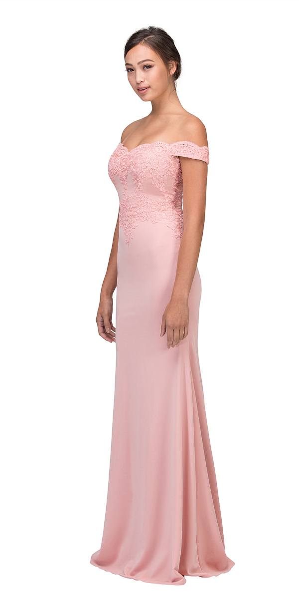 CLEARANCE - Eureka 7100 Lace Appliqued Bodice Long Dress Off-Shoulder (Size S) by DiscountDressShop