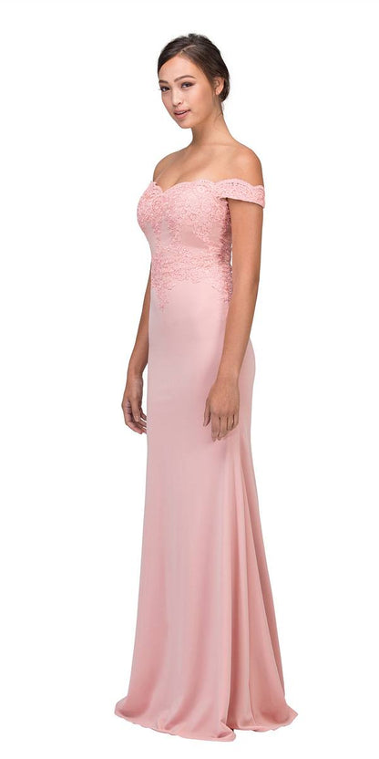 CLEARANCE - Eureka 7100 Lace Appliqued Bodice Long Dress Off-Shoulder (Size 2XL) by DiscountDressShop