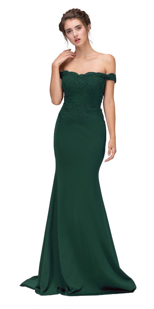 CLEARANCE - Eureka 7100 Lace Appliqued Bodice Long Dress Off-Shoulder (Size S) by DiscountDressShop
