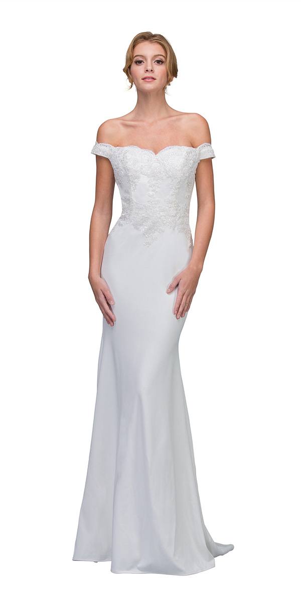 CLEARANCE - Eureka 7100 Lace Appliqued Bodice Long Dress Off-Shoulder (Size 2XL) by DiscountDressShop