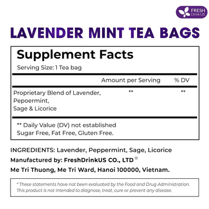 Premium Lavender Mint Tea Bags. 100% Natural, Blend of Lavender, Peppermint, Sage and Licorice. by FreshDrinkUS - Natural and Premium Herbal Tea