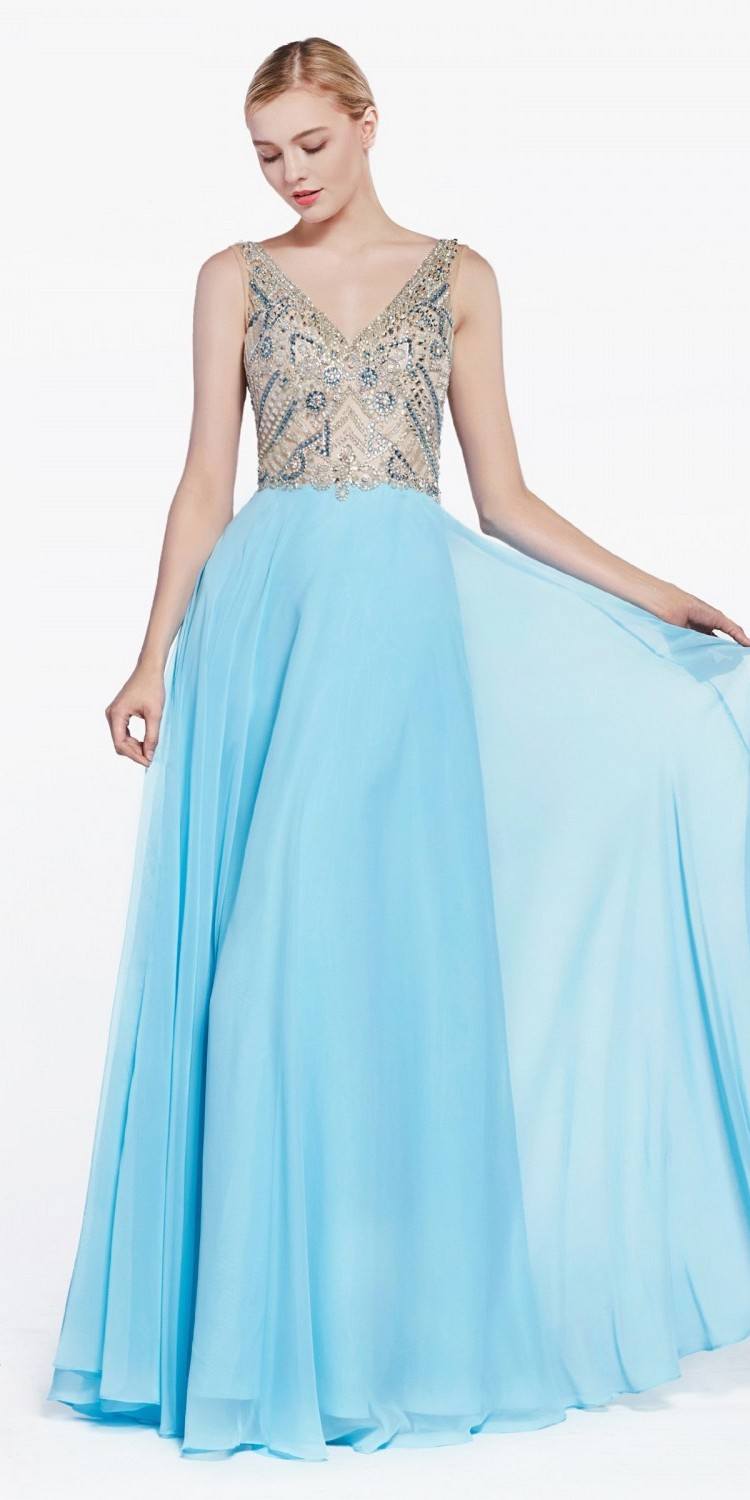 Cinderella Divine 71190 Long Dress Beaded Top Open Back by DiscountDressShop