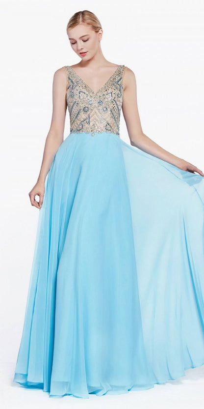 Cinderella Divine 71190 Long Dress Beaded Top Open Back by DiscountDressShop