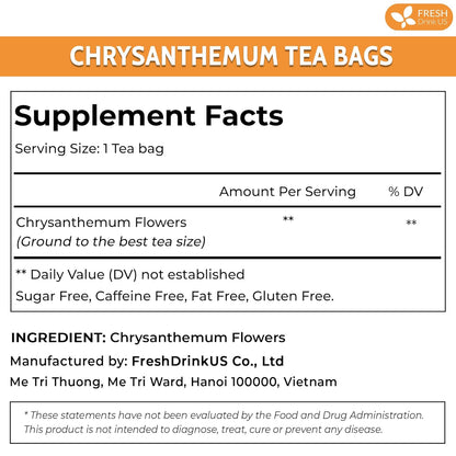 Premium 75 Chrysanthemum Flower Tea Bags by FreshDrinkUS - Natural and Premium Herbal Tea