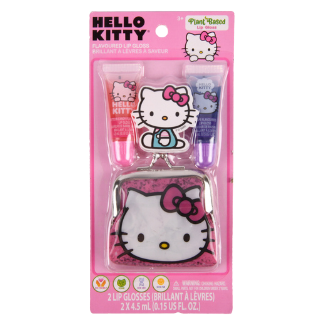 Hello Kitty Flavored Lip Gloss Set with Coin Pouch (2 Pack) by Farmacias Savia
