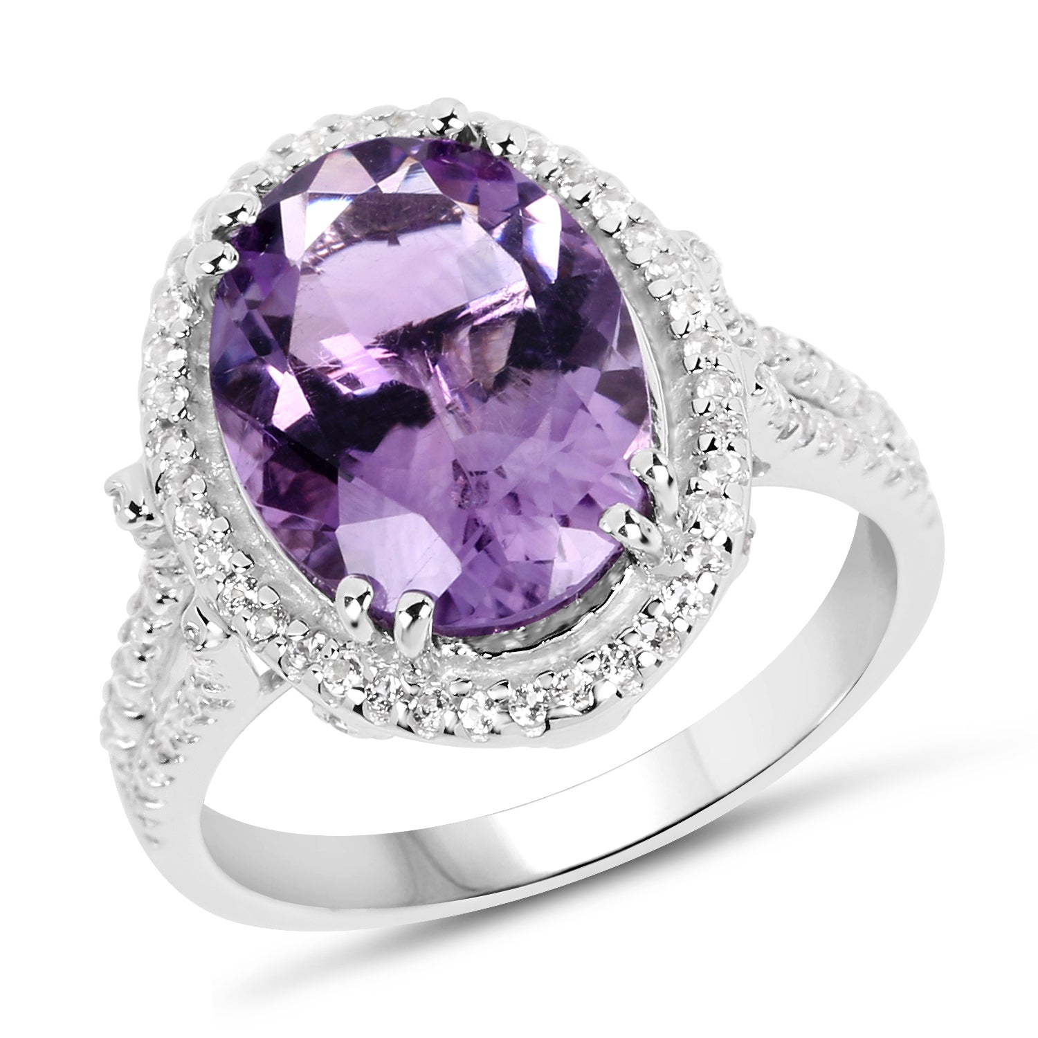 5.55 Carat Genuine Amethyst &amp; White Topaz .925 Sterling Silver Ring