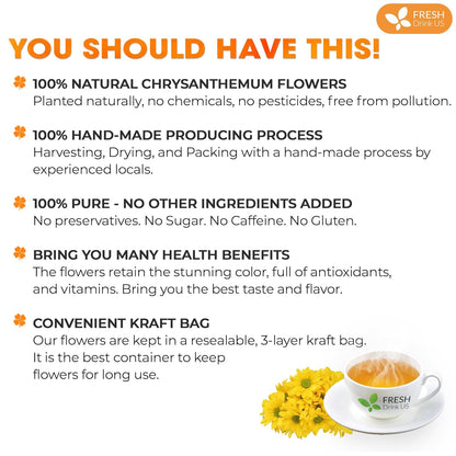 Premium Chrysanthemum Flowers, Chrysanthemum Herbal Tea, No Additives, No Caffeine, Vegan by FreshDrinkUS - Natural and Premium Herbal Tea