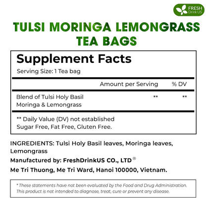 Premium Tulsi Moringa Lemongrass Tea Bags, 100% Natural &amp; Pure from Tulsi Holy Basil Leaves, Moringa &amp; Lemongrass. by FreshDrinkUS - Natural and Premium Herbal Tea