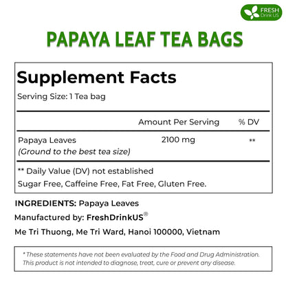 Premium Papaya Leaf Tea Bags, Made with Natural Material Tea Bags. No Sugar, No Caffeine, No Gluten, Vegan. by FreshDrinkUS - Natural and Premium Herbal Tea