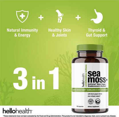 Organic Irish Sea Moss, Organic Bladderwrack, Organic Burdock &amp; Bioperine capsules by hellohealth