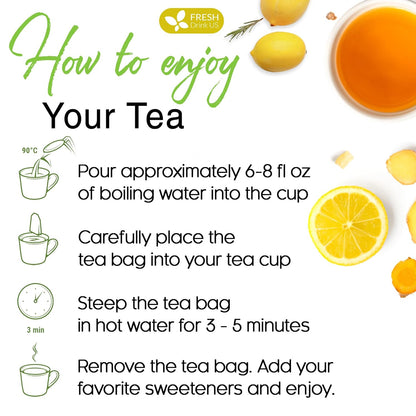 Premium Lemon Ginger Tea Bag, Eco-conscious Tea Bags. Lemon Ginger Herbal Tea. No Sugar, No Caffeine, No Gluten, Vegan. by FreshDrinkUS - Natural and Premium Herbal Tea