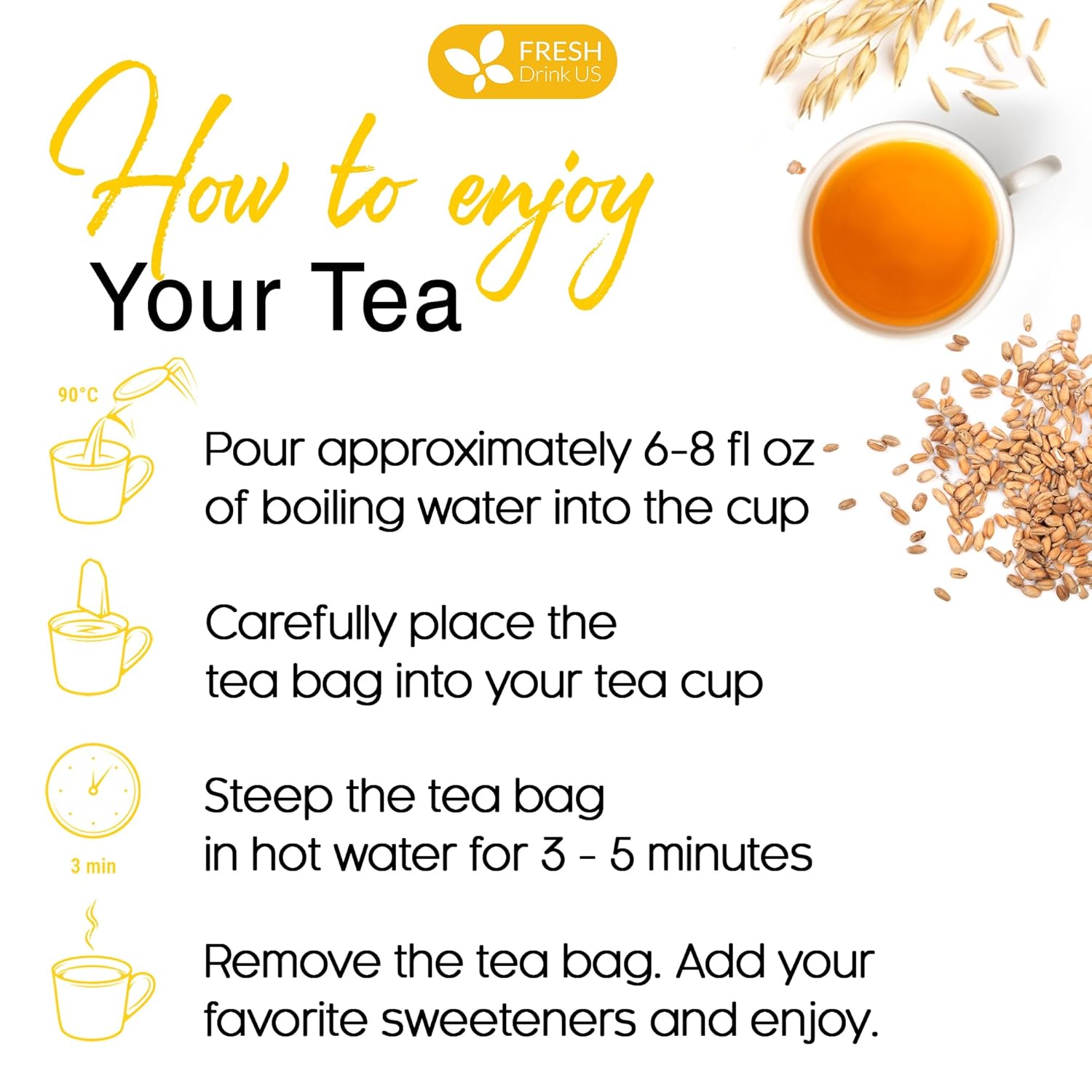 Premium Barley Tea Bags, 100% Natural &amp; Pure from Barley. Loose Barey Herbal Tea. No Sugar, No Caffeine, No Gluten, Vegan. by FreshDrinkUS - Natural and Premium Herbal Tea