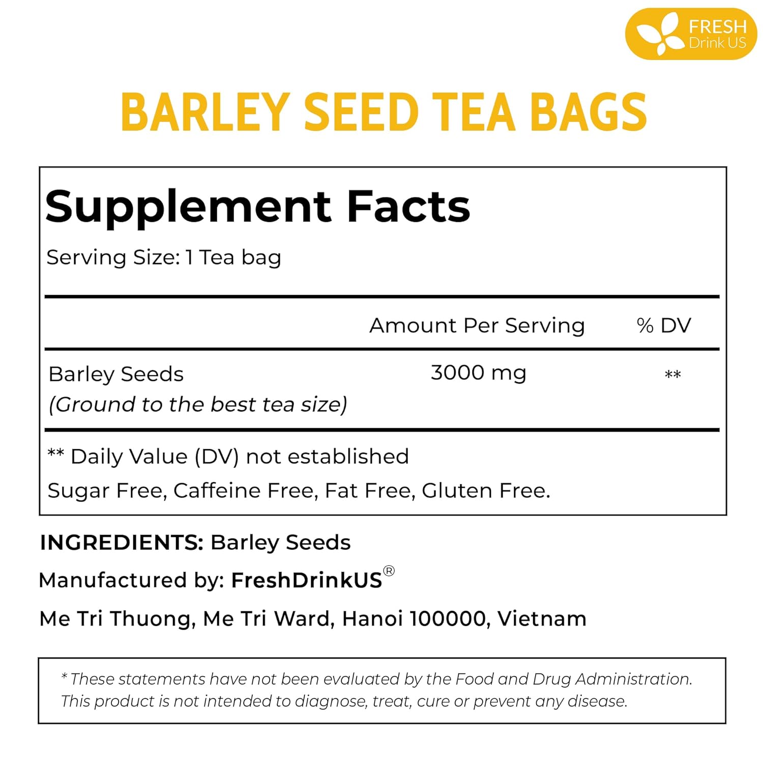 Premium Barley Tea Bags, 100% Natural &amp; Pure from Barley. Loose Barey Herbal Tea. No Sugar, No Caffeine, No Gluten, Vegan. by FreshDrinkUS - Natural and Premium Herbal Tea