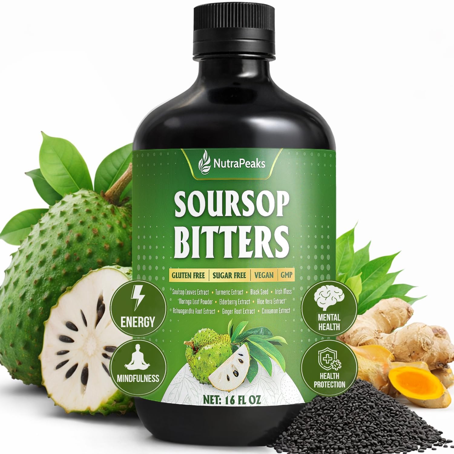 Soursop Bitters Liquid – Herbal Daily Wellness Formula with Soursop, Ginger, Turmeric &amp; Black Seed Mixed Berry Flavor by FreshDrinkUS - Natural and Premium Herbal Tea