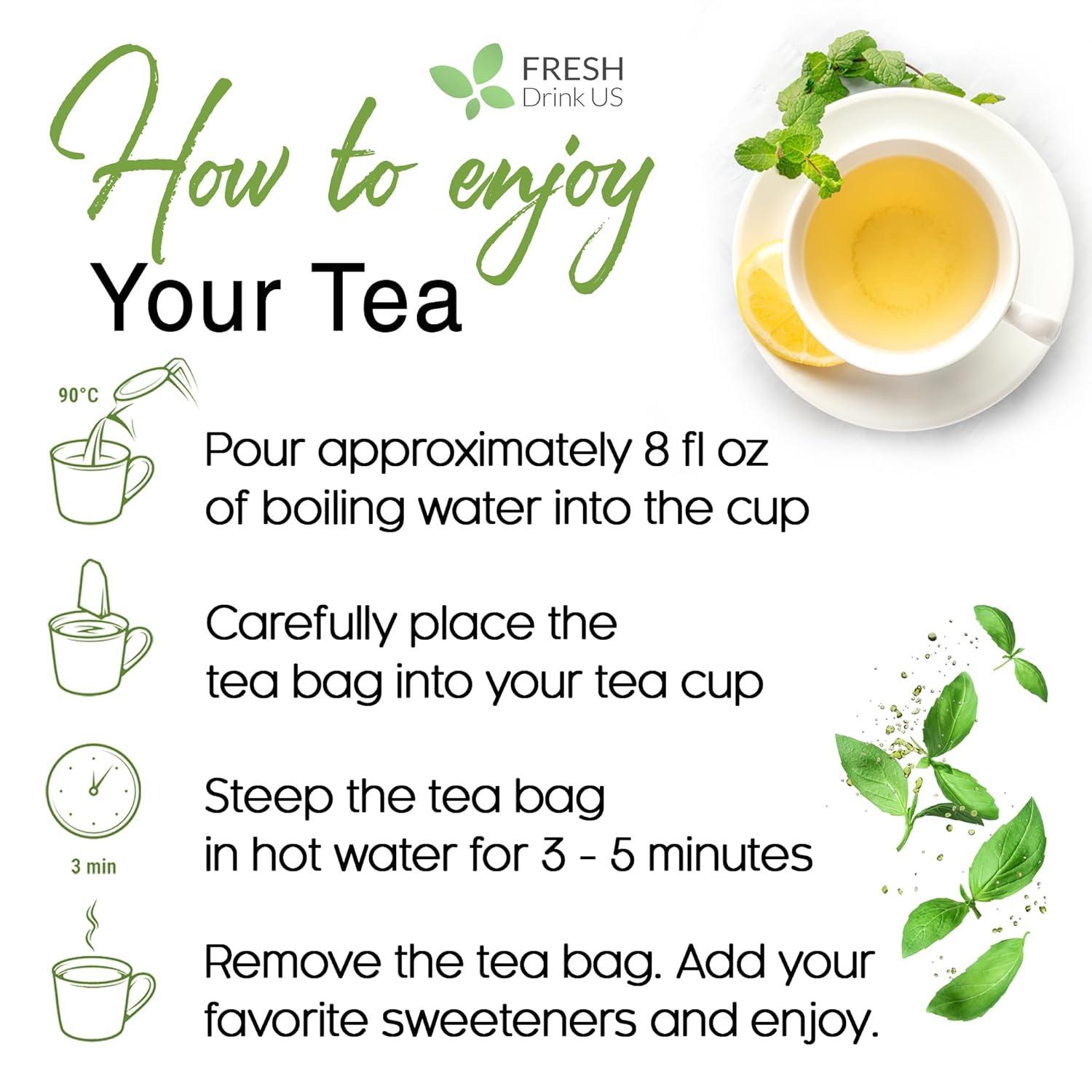Premium Lemon Balm Leaf Tea Bags, 100% Natural &amp; Pure from Lemon Balm Leaves. Loose Leaf Lemon Balm Herbal Tea. Lemon Balm Leaf Tea. No Sugar, No Caffeine, No Gluten, Vegan. by FreshDrinkUS - Natural and Premium Herbal Tea