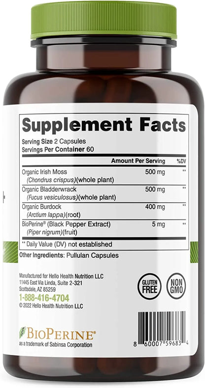 Organic Irish Sea Moss, Organic Bladderwrack, Organic Burdock &amp; Bioperine capsules by hellohealth